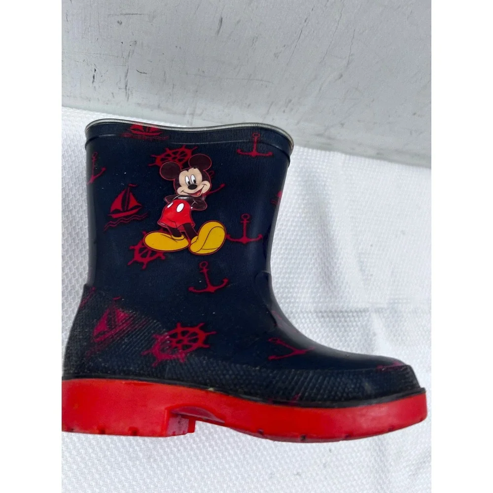 Disney‎ Mickey Mouse Rain Boots Size 6 Navy Red Nautical Waterproof Kids